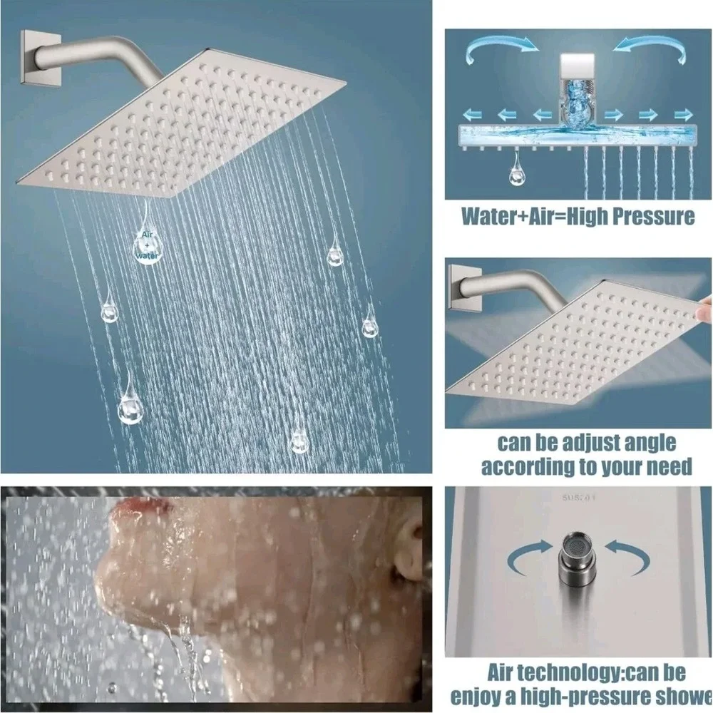 Shower System 8 in. Square‎ Rainfall 1-Spray in Brushed Nickel